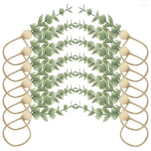 Table Cloth 12 Pcs Boho Artificial Eucalyptus Leaf Wooden Beads Dining Room Decor Rope Napkin Ring Serviette Buckle Rings Delicate