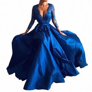 Sexy Deep V LG Evening Prom Dres dla kobiet Summer High Fork Eleganckie koronkowe przyjęcie weselne Dr formalne OCNS 65GC#