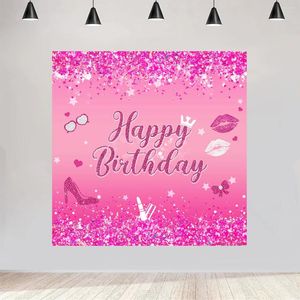 Party Decoration Pink Flower Backdrop Rose Gold Glitter Birthday Background Happy Adult Kids Girl Poster Booth Banner