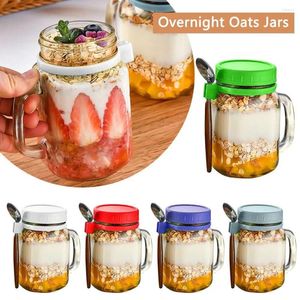 Storage Bottles Leakproof With Lids 450ml Milk Cup Oats Container Glass Breakfast Jar Yogurt Pot Overnight Jars