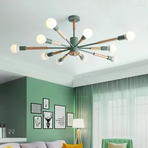 Ceiling Lights E27 LED Wood For Living Room Green/grey/black Lamp In Bedroom 220V Loft Interior Lighting Nordic Fixtures