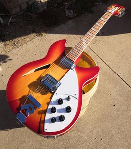 Cherry Sunburst 360 330 12 Strings Maple Top Electric Guitar Semi Hollow Body Single F Hole Triangle Pearl Inlay 2 Input Jacks4717978