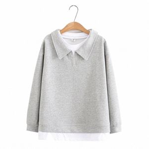 gefälschter zweiteiliger Kapuzenpullover für Damen, lockere Oberteile mit langen Ärmeln, übergroße Kurvenkleidung, Blockfarbe, Übergröße 4XL, Frühling C8vC#