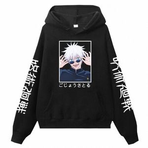 anime jujutsu kaisen tryck hoodies unisex manga satoru gojo lg hylsa hösten vinter fleece varma kläder plus size hoodie w6iz#