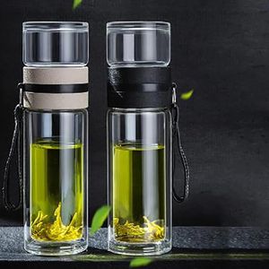 Te vattenflaska Hög Borosilikat Glas Dubbelskikt Tea Vatten Cup Infuser Tumbler Drinkware Water Bottle With Tea Filter 240319