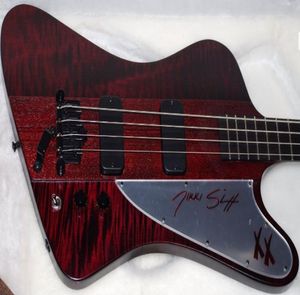 Raro 4 corde Bass Fire Thunderbird Nikki XX Signature Wine Red Flame Top in acero Basso elettrico Pickup EMG Hardware nero1422747