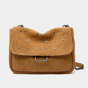 Shoulder Bags Rivet Messenger Bag Suede Brown Fashion Small Square Commuter Ladies High Quality Female Purses And Handbags