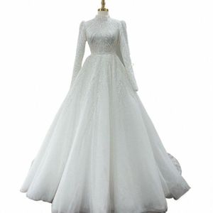 Funyue Dubai Luksusowe ślubne dres koronki z koralikami A-line arabskie suknie ślubne dla kobiet Bride pełne rękawy vestido de casamento b3bg#