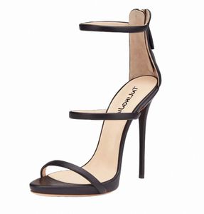 2024 النسائية الأسود الكلاسيكي PU براءات الاختراع 12 سم Stiletto Sandals مضخة Sumper Summer Blend Open Toe Party Barty Line Single Line Soste and American 34-44