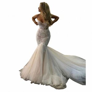 Bohemian Mermaid Wedding Dres Women's Sexy Sweetheart Lace Tulle Tulle Princ Bridal Dons