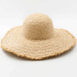 넓은 가슴 모자 양동이 여름 프린지 끈 다색 천연 라피아 야외 해변 해변 홀리데이 모자 캐주얼 한 단색 파나마 H240330