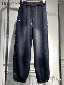 Женские брюки градиентного цвета, брюки с лентой по щиколотку, женские брюки 2024, весенне-осенние свободные утягивающие шаровары с эластичной резинкой на талии, женские