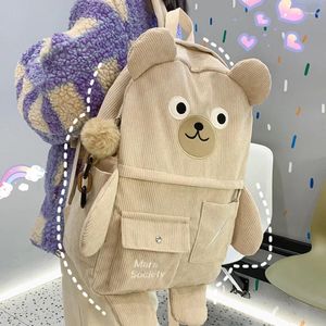 Ryggsäck joypessie mode kvinnor corduroy björn design rese påsäck kvinnlig mochila för tonåring flicka skolväska svart ryggsäck