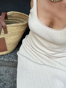 Casual Dresses Women Sleeveless Ribbed Knit Maxi Dress Deep U-Neck Summer Going Out Long Tank For Cocktail Party