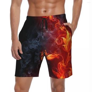 Men's Shorts Men Gym Colored Smoke Flame Cute Hawaii Swimming Trunks Flower Cool Quick Dry Running Trendy Plus Size Board Short Pants