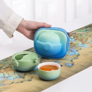 Utomhusrese TEAWARE SETS PORTABLE CAMPING CERAMIC Kung Fu Tea Brewing Tools Gradient TEAPOT Culture Lovers Gifts 240325