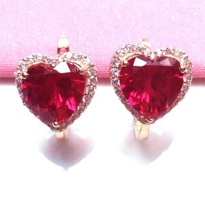 Kolczyki Dangle Russian 585 Purple Gold Fashion Splated 14K Rose Novel Shiny Peach Heart Red Stone Ear Bugains Classic Design