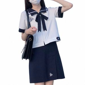 korean Student JK School Uniform Summer Kawaii Uniform Set Japanese Girl Sailor Suit Bag Hip Skirt Short Sleeved Top with Tie I2vd#