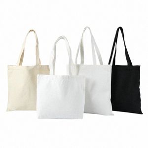 Bolsa de ombro de lona de grande capacidade Dobrável Eco-Friendly Cott Tote Bags Reutilizável DIY Bolsa de ombro Saco de compras Bege Black P95s #