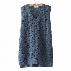 Sweter kamizelka w rozmiarze Kobieta odzież 4xl luźne dopasowanie wysoko strech argyle pullover sprężyna jesienna Krzywa z rękawem w denice w szyku r0q2#