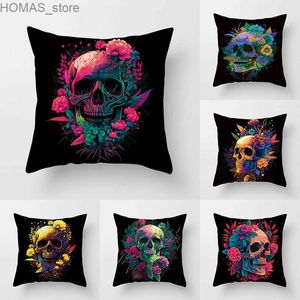 Pillow Colorful Skull Flower case Decorative Printing Square Car Sofa Fashion Cushion Cover 45*45cm Home Decoration Y240402