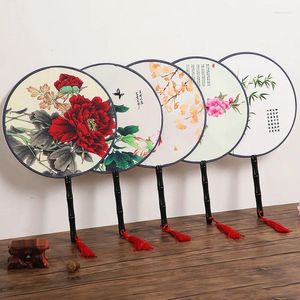 Dekorativa figurer 1 st 13 färger Portable Round Hand Fan Chinese Style Vintage Printing Silk Wedding Party Dance Accessories