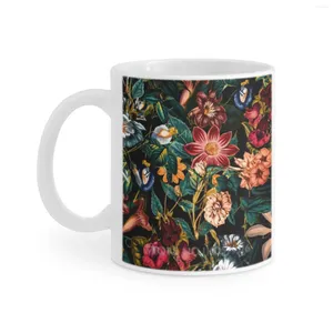 Tassen Night-Garden-Xxiv Weiße Tasse Kaffeetasse Milchteetassen Geschenk für Freunde Blumen Botanischer Garten Wald Dschungel Tropisches Muster