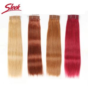 Wigs Sleek Brazilian Straight Hair Double Drawn Natural Human Hair Weave Bundles Remy 1 Pc Only 27# 30# 6# 8# Red/ 99J Hair Bundles