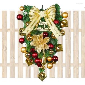 Decorative Flowers Christmas Teardrop Wreath Reusable Gold Bowknot Garland With Balls Creative Swag For Bars Doors Walls Malls Fireplaces