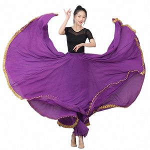 Lace Edge Retro Ethnic Xinjiang Dancewear 720 grader stor sväng hög midja danskjol flamenco scenprestanda kjolar s6sz#