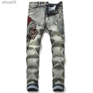 Herren Jeans hochwertige neue Herren Tränen beschädigt gelegentlich Schlanke Fit Jeans modische Straßenkleidungsloch Hip-Hop-Hose Baumwolle Bettler Denim Pantsl2403