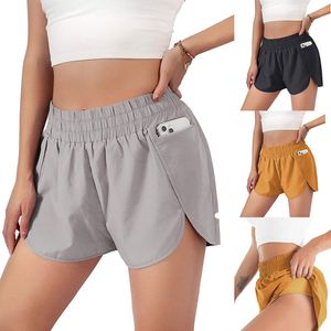 LL SHORTS de ioga feminino Roupa de alta cintura para a cintura esportiva com bolsos usam calças curtas Garotas que executam elástico Prevenido guarda -roupa Culotte LL807