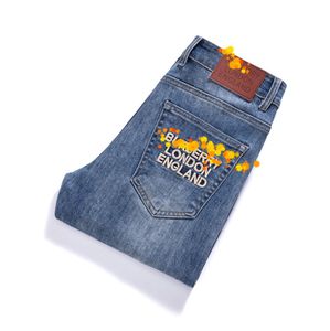 Jeans masculinos primavera verão fino homens fino ajuste europeu americano tbicon high-end marca pequena calças retas F262-01