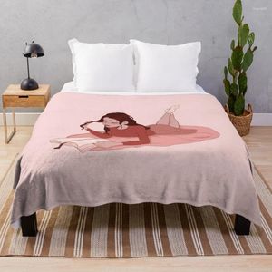 Cobertores Cute Pink Bookworm Girl Blue Tile Cartoon Luxury Throw Blanket