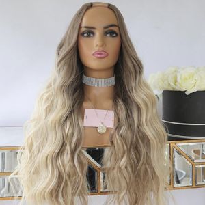 Full hår ombre askbrun färgvåg Upart Machine Wig Hair Extension Virgin Remy Human Hair Piece Inget spetsklipp i dig delvis peruker