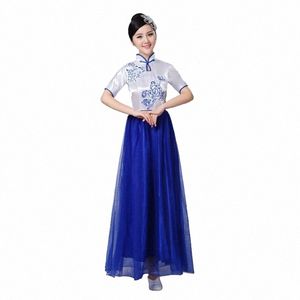 Nowa kobieca Chór Dr Blue and White Folk Music Classical Dance Guzheng Accanient Wind S 21GX#