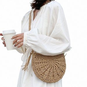 half-round Rattan Crossbody Bag Woven Straw Bag Fi Summer Women Menger Crossbody Bags Girls Small Beach Handbag j5oV#