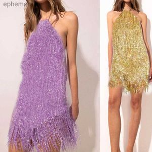 Urban Sexy Dresses Purple 2024 Womens Tassels Evening Party Dress Paljetter Backless Female Short Ceremony Prom Ladies Halter Ball Gown YQ240330