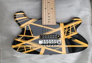 Char Edward Van Halen Sarı Stripe Siyah Elektrik Gitar Floyd Rose Tremolo Köprüsü Akçaağaç Boyun Klavye DOT KAPILI P3354425