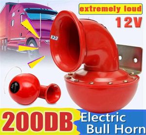 Buzina de ar de baixo consumo de energia 12V Red Electric Bull Horn Alto 200DB Buzina de ar Som furioso para carro motocicleta caminhão boat4911064