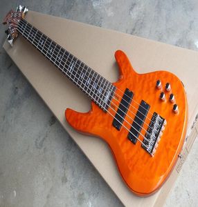 Factory Custom 6 Strings Orange Electric Bass with Chrome HardwaresClouds Maple VeneerCan be Customized5319810