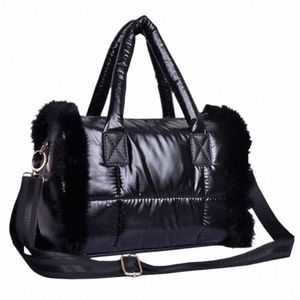 Lady Luxury Borse Borsa in pelliccia di coniglio Tote Spazio Cott Shell Piuma Inverno Giù Borse a spalla Cott Soft Bucket Borsa a tracolla r0ik #