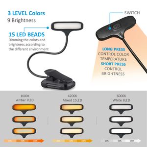 AXX 15 LED Clip Book Light zum Lesen im Bett wiederaufladbar dimmbare helle Lesen licht mini tragbare leichte Bernsteinlesen Lesel Lampe