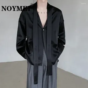 Mäns casual skjortor noymei sommar v-ringning sexig slips dekoration 2024 skjorta lång ärm acetat textur manlig topp mode koreansk stil wa4153