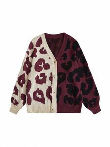 OneLink Tiger Pattern Knit Beige Red Plus Sied Suede Deer Wool秋の冬のバットアップCardigan Seater for Women Big ClothingS0ms＃