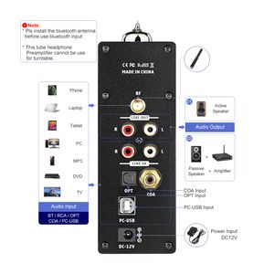 Aiyima T8 Tubeverstärker Bluetooth Pre-Amplifier Decoder HiFi Audio Preamp Kopfhörerverstärker USB DAC Optical Koaxial RCA-Eingang