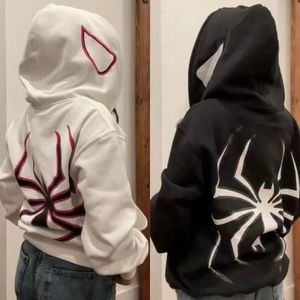 Kvinnor Y2K Streetwear Spider Print Sweatshirt Hoodies Autumn Punk Style Graphic Overized Pullover Hip Hop Zip Up Jacket Rockar 240329