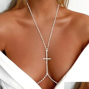 Chokers Choker Fashion Rhinestone Y Cruciform Bra Necklace Nightclub Party Luxurious Body Chain Chest Jewelry Drop Delivery Dhgarden Dhu8v