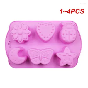 Baking Moulds 1-4PCS Flower Silicone Mold Pan With Rose Flowers And Heart Insect Pentagram For Chocolate Candy Jelly Ice Cubes Muffins