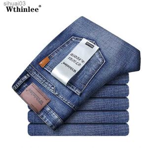 Men's Jeans Business mens casual straight elastic fashion classic blue work denim mens clothing WTHINLEE brand clothing size 28-40L2403